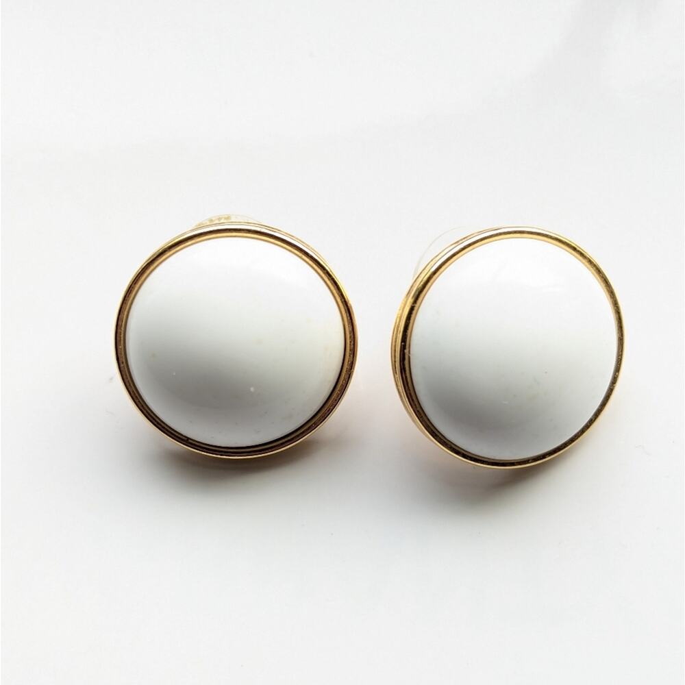 Vintage Monet Retro White Gold Button Style  Stud Pierced Post Earrings